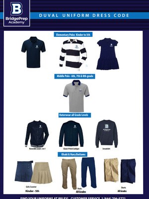 BridgePrep Academy's 2025-2026 school uniforms can now be purchased at Ibiley Uniforms!